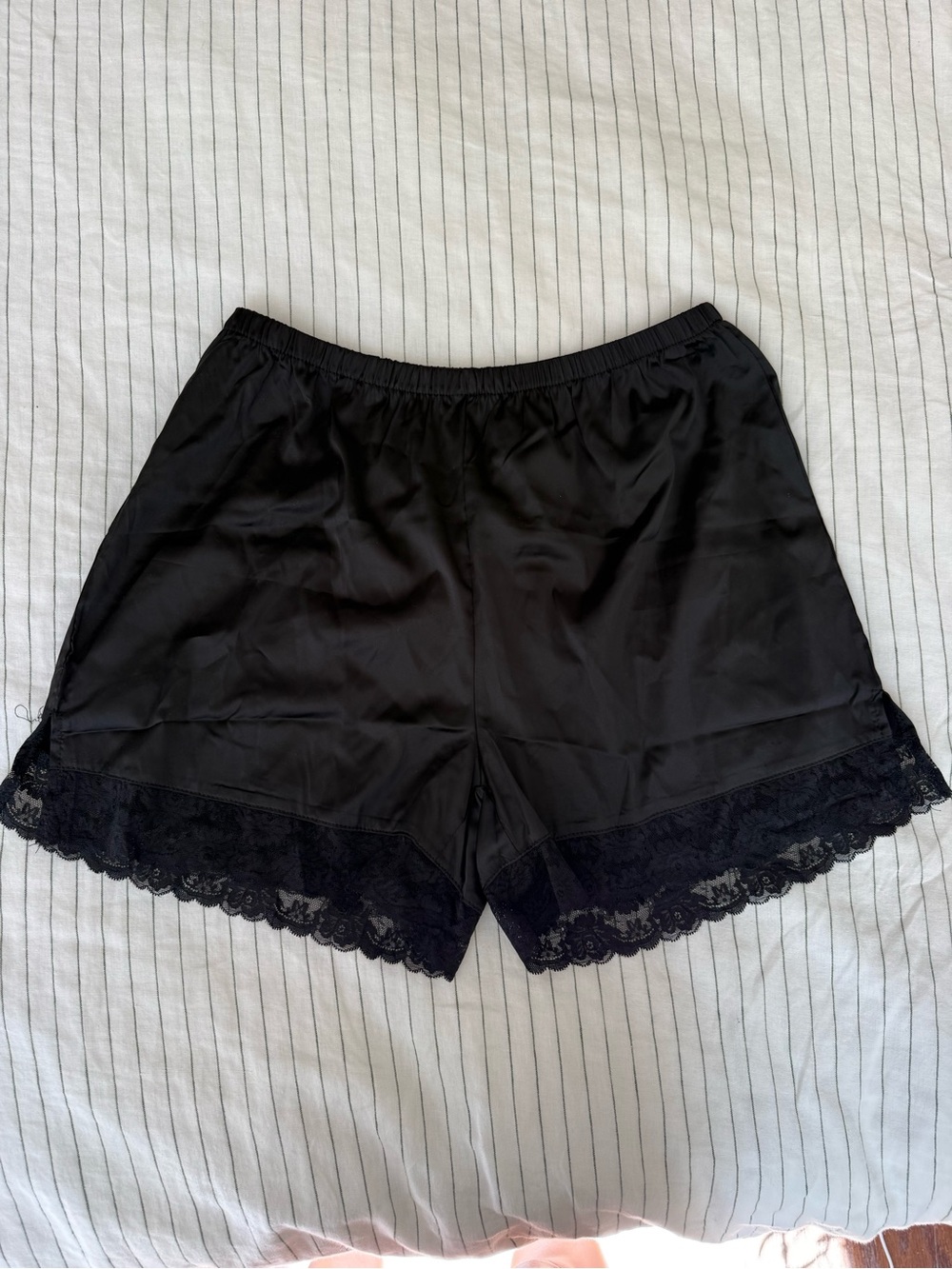 Black Lace-Trim Silk Shorts